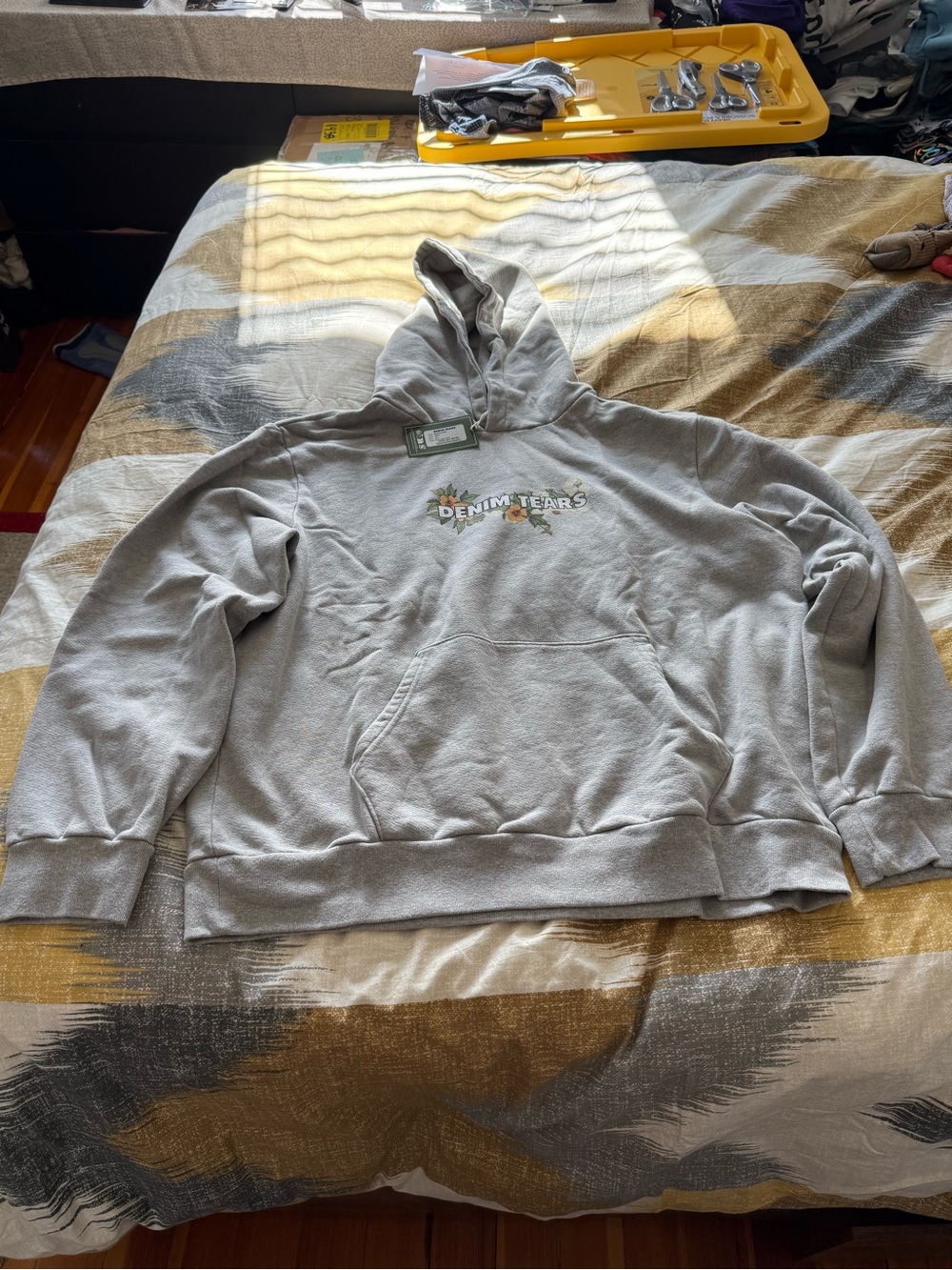 Denim Tears Floral Logo Men's Light Gray Pullover Hoodie Size 2X
